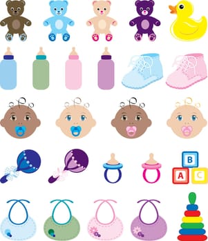 Vector Illustration of 25 baby isolated icons.
