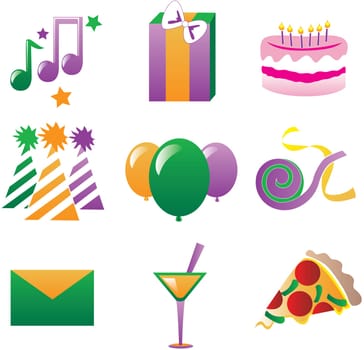Nine fun party icons. Vector Illustration easy to edit, also available in other colors.
