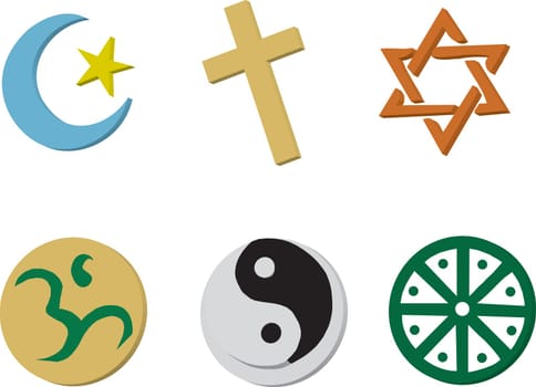Vector Illustration of 6 religious icons in 3D style.