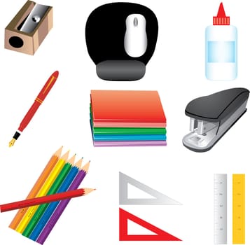 Vector Illustration of 9 School or office supplies