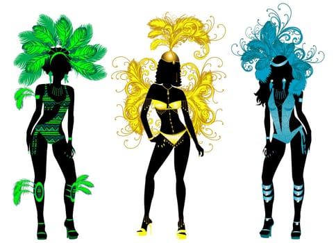 Vector Illustration for Carnival 3 Silhouettes with different costumes.