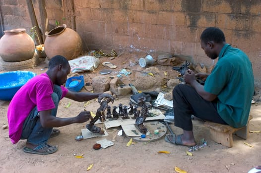 Manufacturing of Bronze in Burkina Faso Faso. The bronziers take large chances by running bronze without any protection in an extreme furnace. Works of art which they produce are of an incredible precision for the little of tools they have.