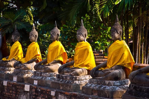 Buddha statues at the temple of Wat Yai Chai Mongkol in Ayutthaya near Bangkok, Thailand