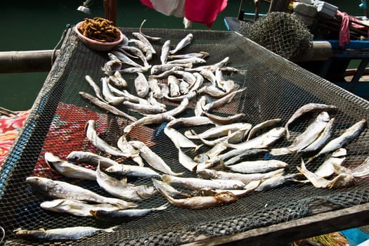 fish will be dried in a small fishermans village in Koh Chang, Thailand
