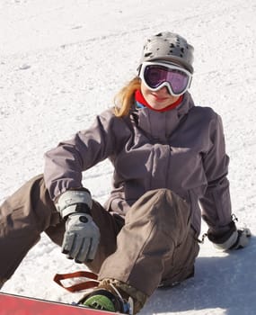 Girl  snowborder, Belokurikha, winter resort.