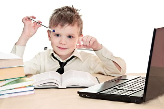 boy pupil thinks for in time  homework
