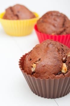 Close Up of Chocolate Muffins on White Table