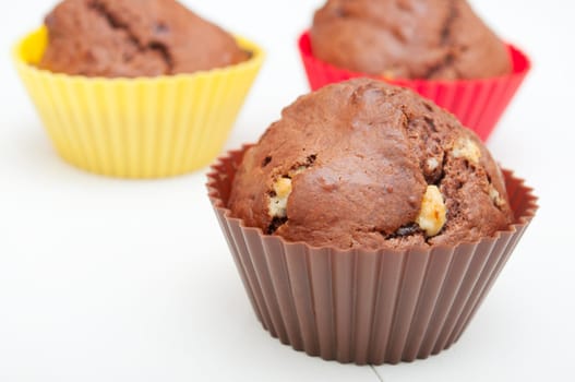 Close Up of Chocolate Muffins on White Table