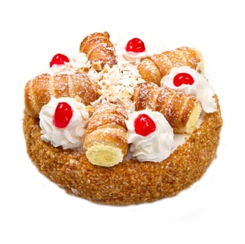 cake with whipped cream and cream puffs