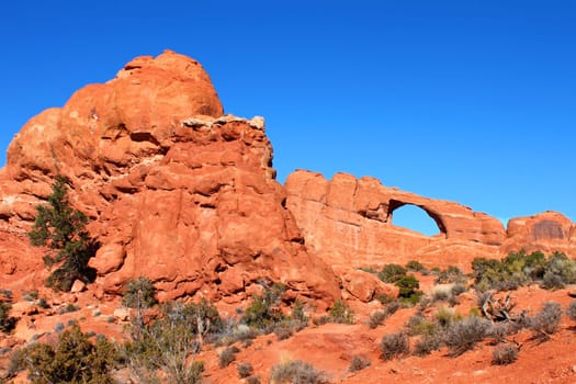 View of Skyline Arch at Arches National Park of Utah.