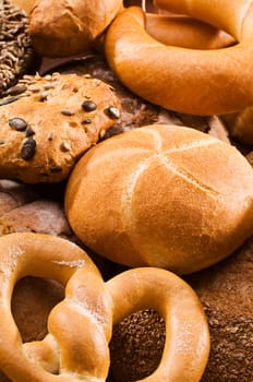 Mixed fresh bread background close up shoot