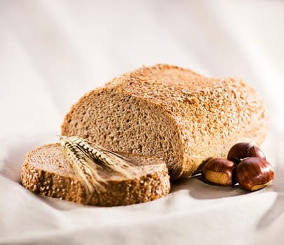 Fresh healthy chestnut bread close up shoot