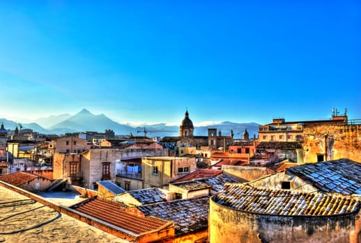 View of Palermo with roofs in high dynamic range. Sicily- Italy