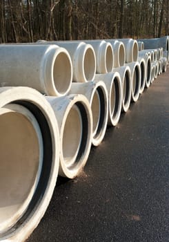concrete drainage pipes on a newly built industrial area