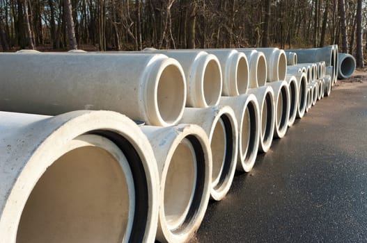 concrete drainage pipes on a newly built industrial area