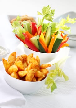 Vegetable snack and wedges with cream cheese dip