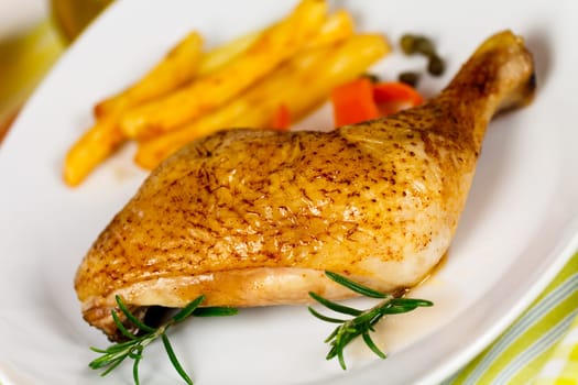 Chicken leg,fried,French fries