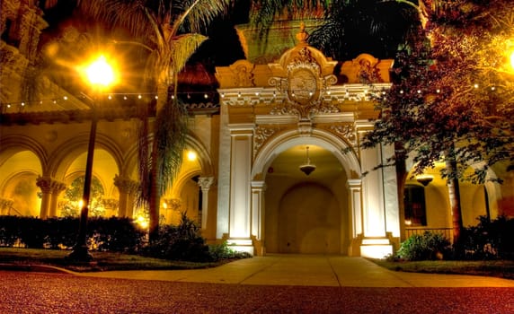 Architecture in Balboa Park in San Diego at Night.