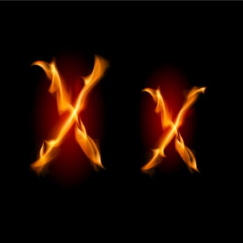 Fiery font. Letter X. Illustration on black background