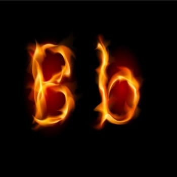 Fiery font. Letter B. Illustration on black background