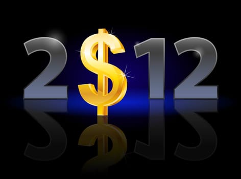 Twenty Twelve year. Dollar sign. Illustration on black background