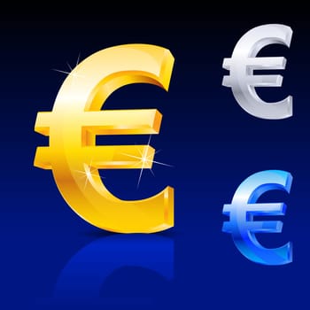 Abstract euro sign. Illustration on blue background for design