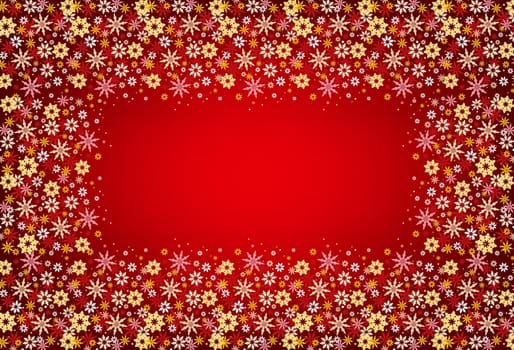 Snowflakes frame on red background. Illustration for design