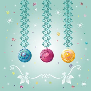 Three Christmas-tree balls. Illustration on green background for design