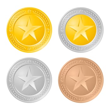 Four gold coins. Illustration of the designer on a white background
