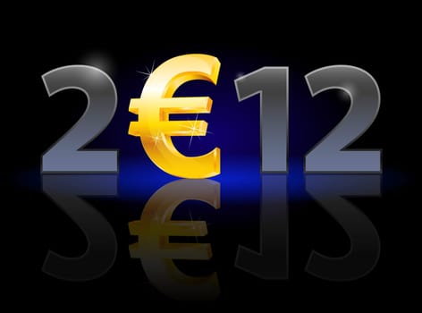 Twenty Twelve year. Euro sign. Illustration on black background
