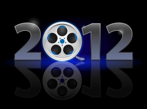 Twenty Twelve year. Reel of film. Illustration on black background