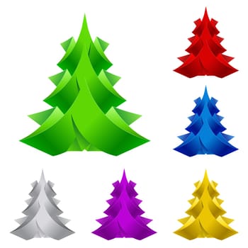 Set of Abstract Paper Christmas Tree. Illustration on white background