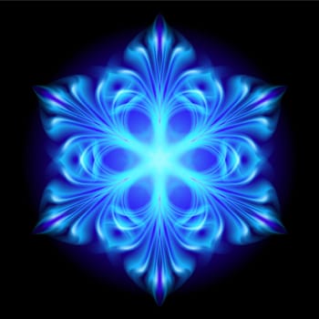 Abstract blue snowflake.  Illustration on black background