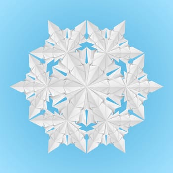 White paper snowflake on a blue background illustration designer