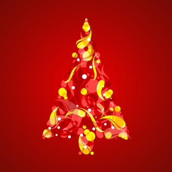 Abstract Christmas Tree. Illustration on red background