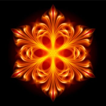 Abstract red snowflake. Illustration on black background