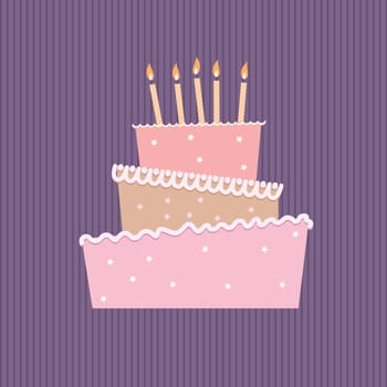 Birthday cake with one candles. Illustration on white background