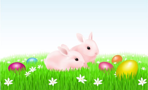 Rabbits and Easter Eggs. Illustration of designer