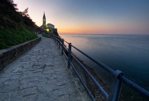 Beautiful seascape at dusk in Piran - Slovenia