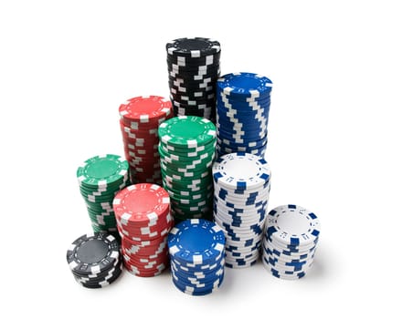 Gambling chips isolated on white close up