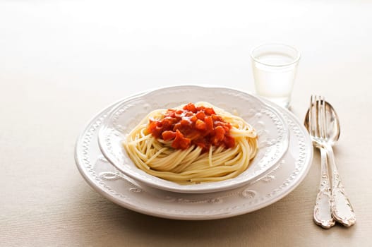 Spaghetti with tomato sauce close up shoot