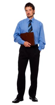 young business man standing isolated on white