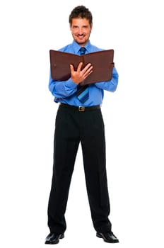 young business man standing isolated on white