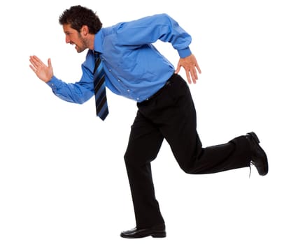 young business man running isolated on white