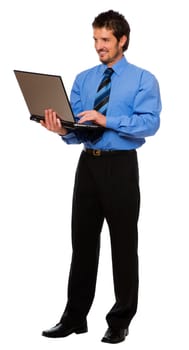 young business men with laptop isolated on white