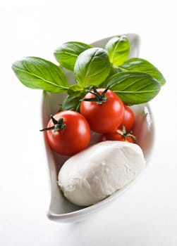 Fresh mozzarella, tomato and basil salad close up