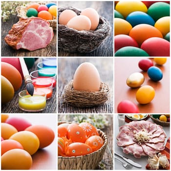 Colorful easter collage made from nine photographs