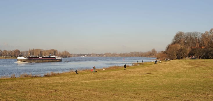 The Rhine landscape in Kaiserswerth near Düsseldorf in Germany