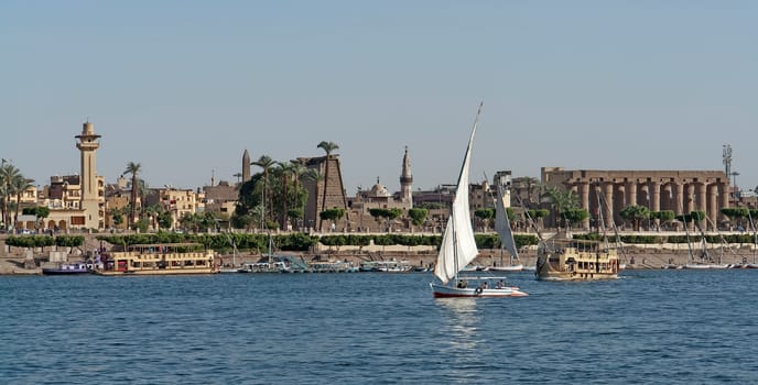 View of historic Luxor on the Nile River in Egypt