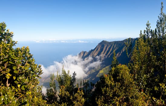 Low clouds start to form on Kalalau valley in Kauai Na Pali Coast
